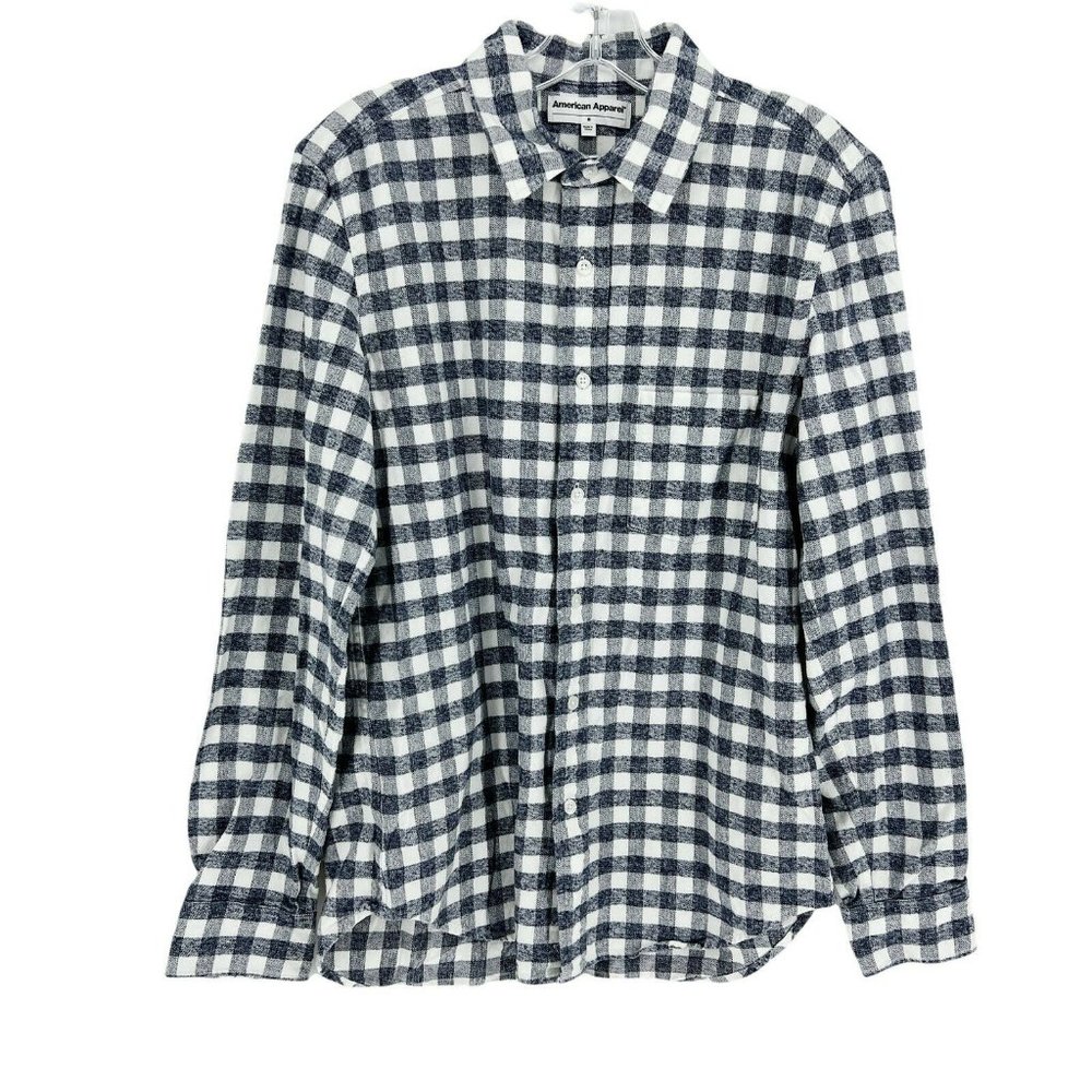 American Apparel Plaid Flannel Shirt Mens Small Long-sleeve Button-up Wh…